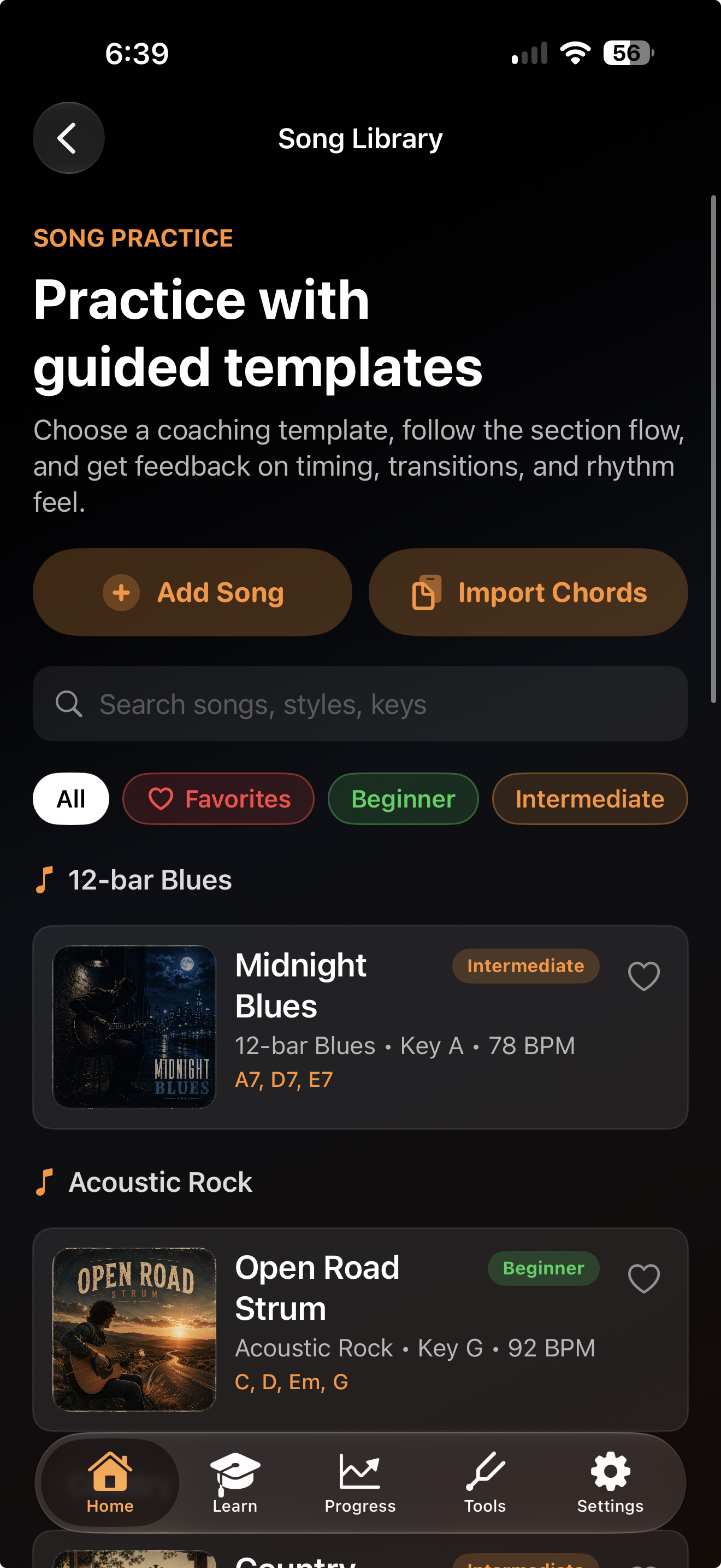 Song Library — guided song templates
